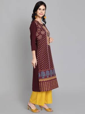Maroon printed crepe ethnic-kurtis 4