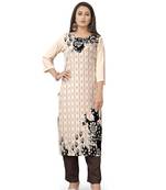 Cream printed rayon ethnic-kurtis