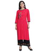 Pink embroidered rayon ethnic-kurtis