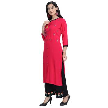 Pink embroidered rayon ethnic-kurtis 4