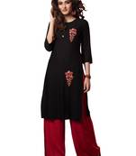 Black embroidered rayon ethnic-kurtis