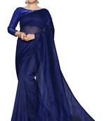 Dark Blue Net Saree With Blouse