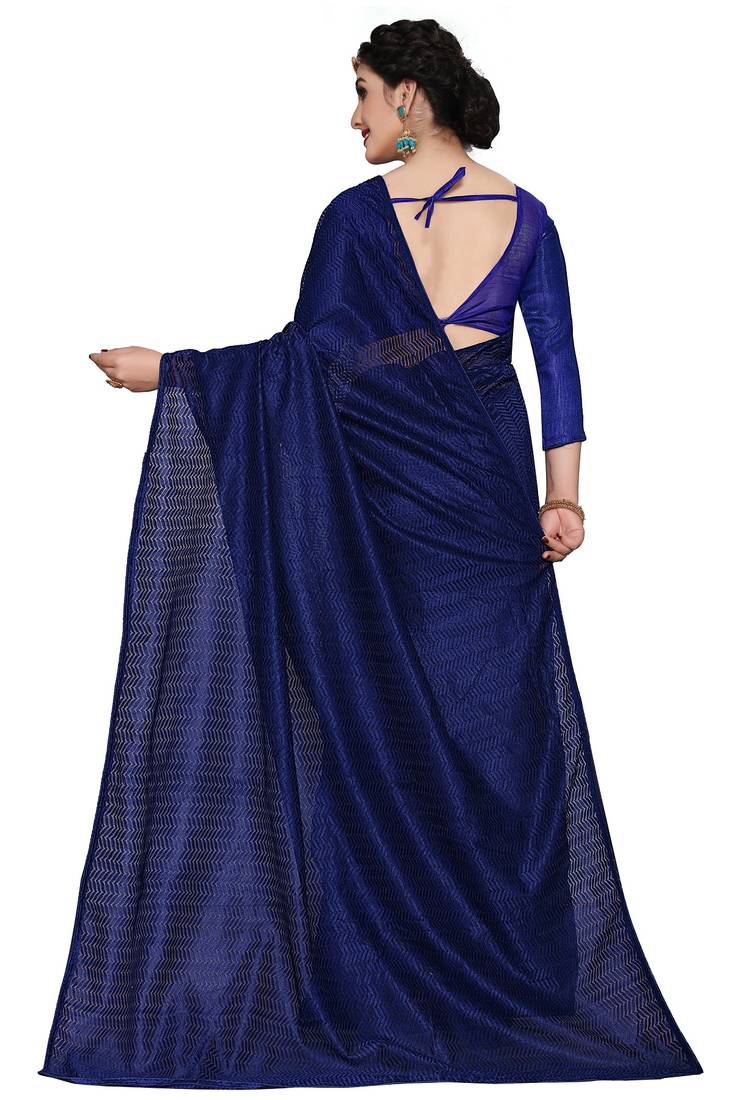 Dark Blue Net Saree With Blouse