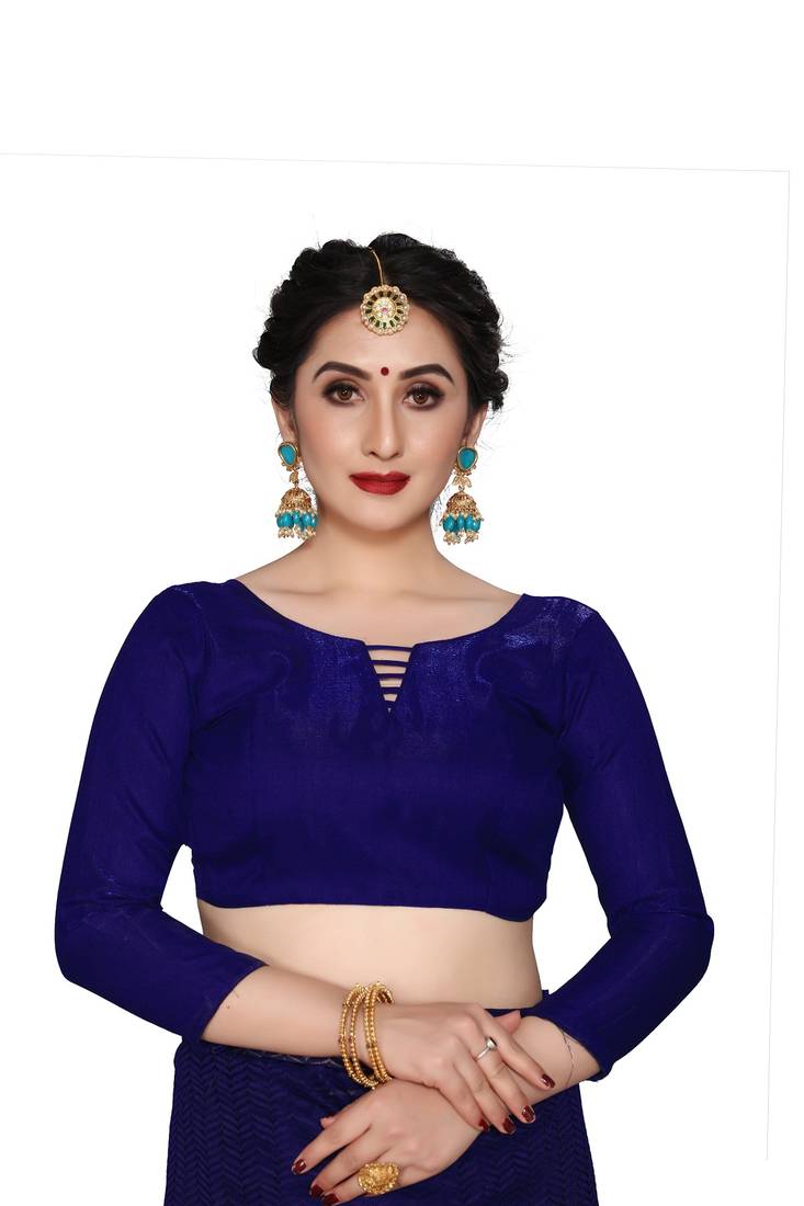 Dark Blue Net Saree With Blouse