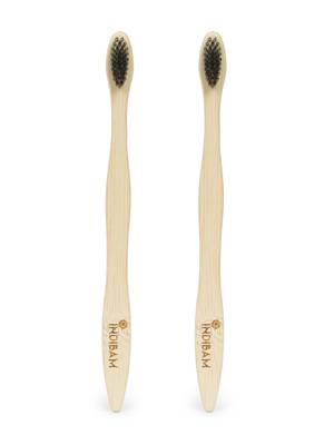 INDIBAM Adult Bamboo Tooth Brush with charcoal infused bristles (Set of 2) 1