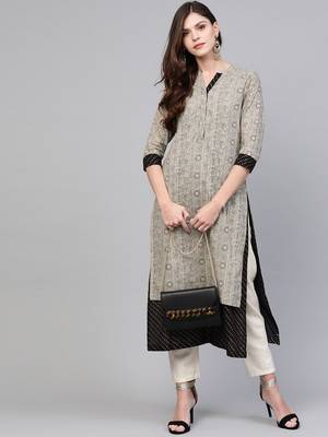 Beige printed cotton kurtis 1