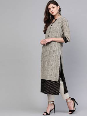 Beige printed cotton kurtis 2