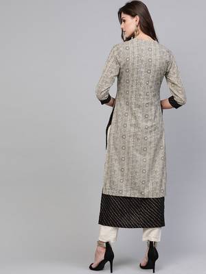Beige printed cotton kurtis 3