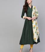 Green printed rayon kurta with dupatta