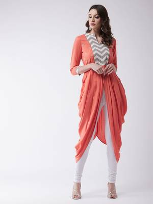 Orange printed rayon kurtis 1