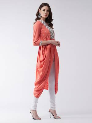 Orange printed rayon kurtis 2