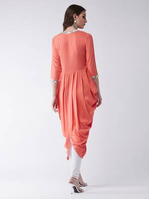 Orange printed rayon kurtis 3