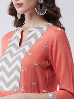 Orange printed rayon kurtis 4