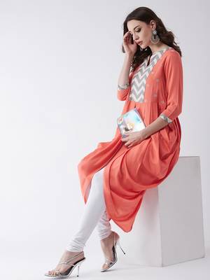 Orange printed rayon kurtis 5