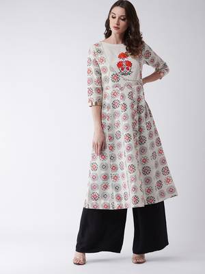 Beige printed cotton kurtis 1