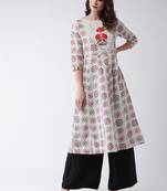Beige printed cotton kurtis