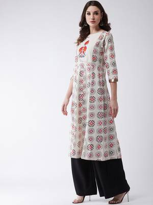 Beige printed cotton kurtis 2