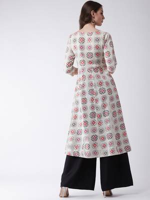 Beige printed cotton kurtis 3