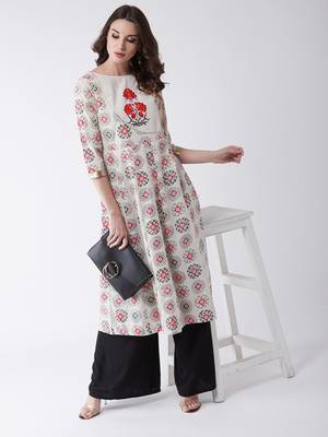 Beige printed cotton kurtis 5