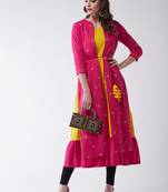 Yellow printed rayon kurtis