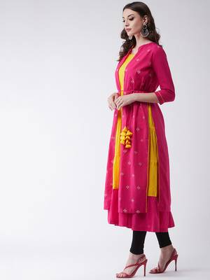 Yellow printed rayon kurtis 2