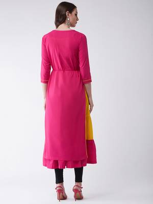 Yellow printed rayon kurtis 3