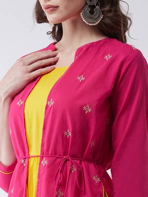 Yellow printed rayon kurtis 4