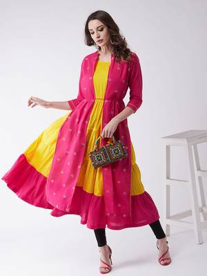 Yellow printed rayon kurtis 5
