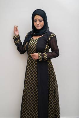 Black Gold Georgette Banarsi Floor Length Kurti 6