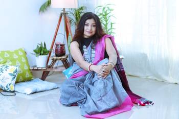 Grey Melange Plain Work Khadi Cotton Handloom Saree With Blouse 8