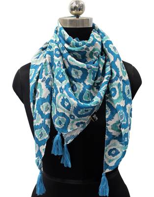 Pleasing Viscose Fabric Blue Printed women SQUARE scarf 1