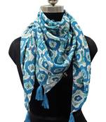 Pleasing Viscose Fabric Blue Printed women SQUARE scarf