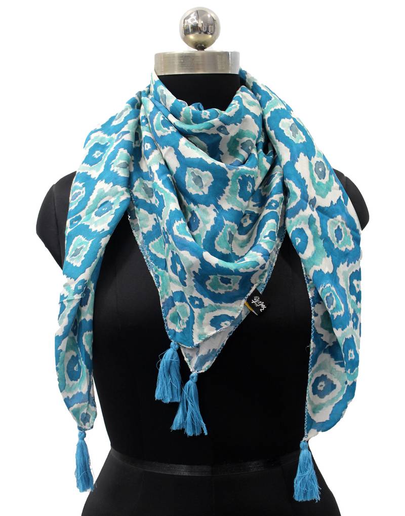 Pleasing Viscose Fabric Blue Printed women SQUARE scarf