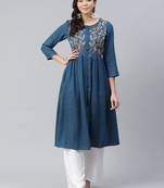 Blue plain rayon kurtas-and-kurtis