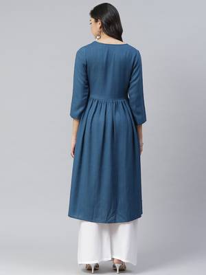 Blue plain rayon kurtas-and-kurtis 2