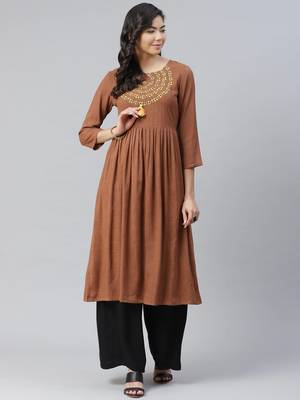 Brown plain rayon kurtas-and-kurtis 1