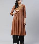 Brown plain rayon kurtas-and-kurtis
