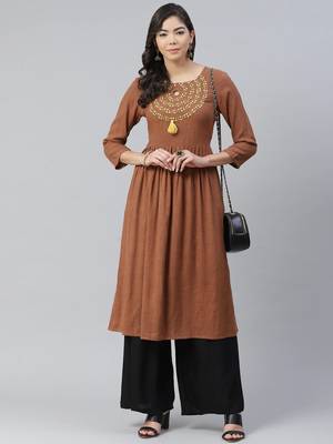 Brown plain rayon kurtas-and-kurtis 3