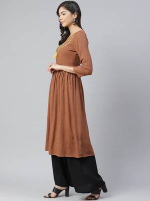 Brown plain rayon kurtas-and-kurtis 5