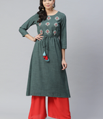 Green plain rayon kurtas-and-kurtis