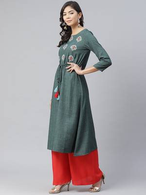 Green plain rayon kurtas-and-kurtis 5