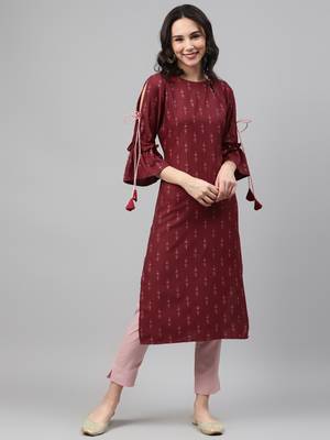 Maroon printed rayon kurtas-and-kurtis 1