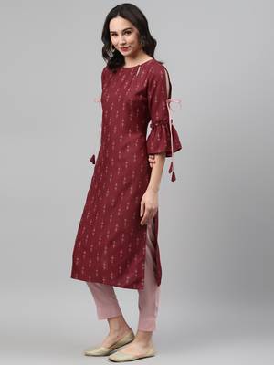 Maroon printed rayon kurtas-and-kurtis 2