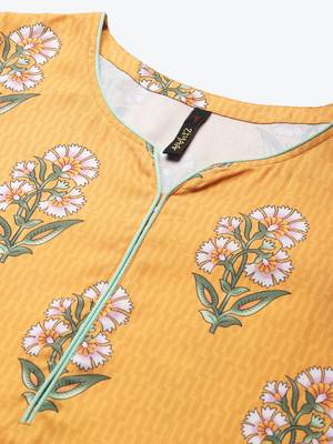 Yellow printed rayon kurtas-and-kurtis 4