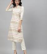 Off-white printed rayon kurtas-and-kurtis