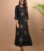 KAAJH Black Embellished Cotton Kurta