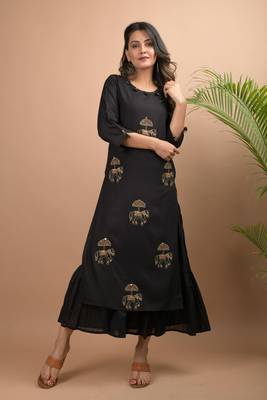KAAJH Black Embellished Cotton Kurta 3