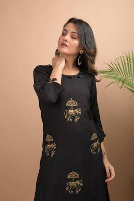 KAAJH Black Embellished Cotton Kurta 4