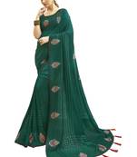 Teal printed chanderi silk saree with blouse