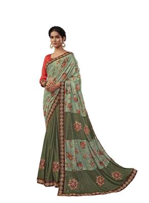 Light green embroidered jute saree with blouse 1
